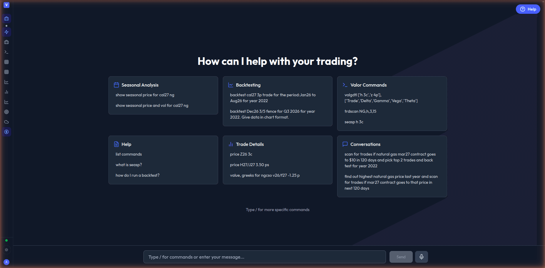 Valor Analytics agentic chat workspace