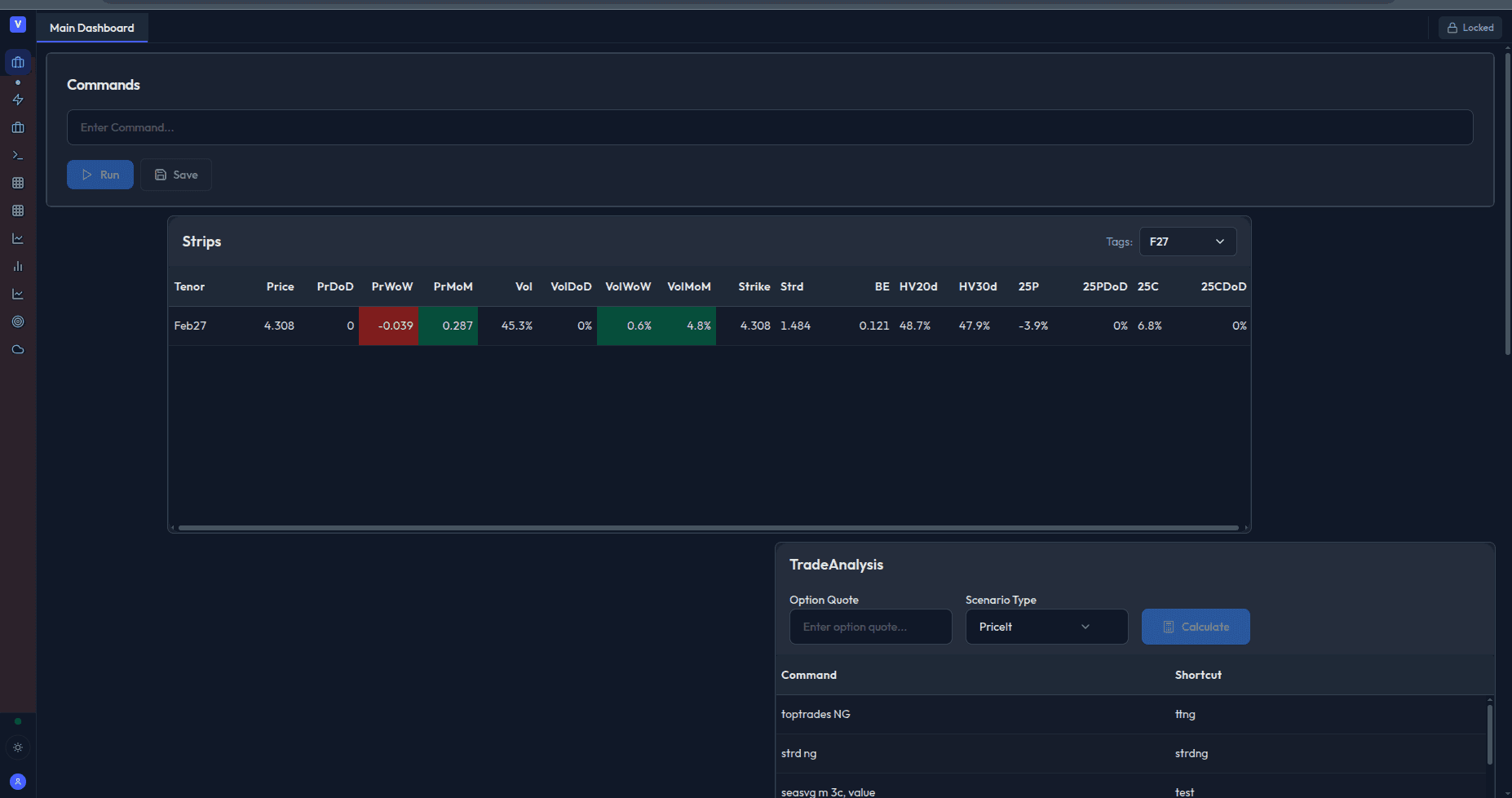 Valor Analytics command workflow for energy vol analytics